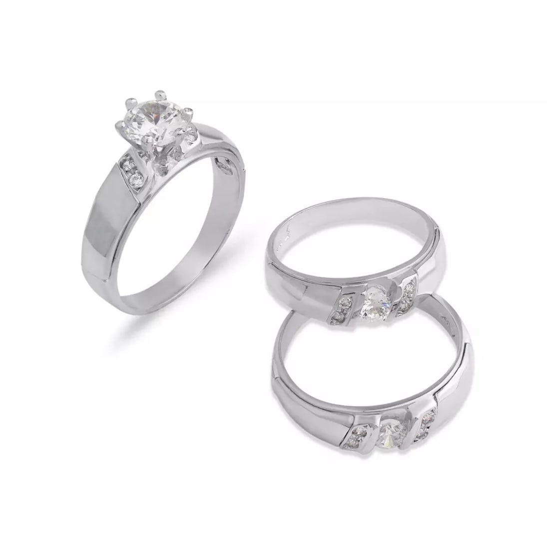 NEW 14K WHITE GOLD WEDDING TRIO RING SET (1 of 2)