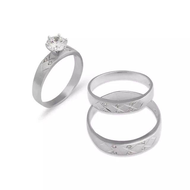 NEW 14K WHITE GOLD WEDDING TRIO RING SET (1 of 2)