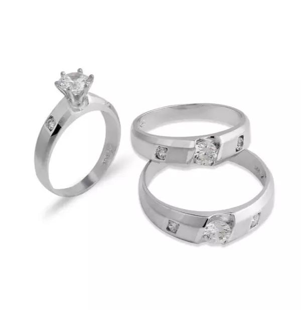 NEW 14K WHITE GOLD WEDDING TRIO RING SET (1 of 2)