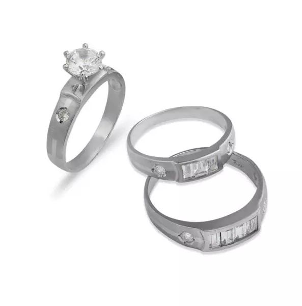 NEW 14K WHITE GOLD WEDDING TRIO RING SET (1 of 2)