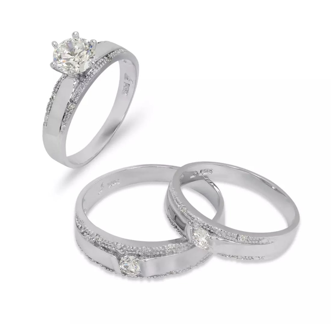 NEW 14K WHITE GOLD WEDDING TRIO RING SET (1 of 2)