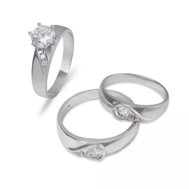 NEW 14K WHITE GOLD WEDDING TRIO RING SET (1 of 2)