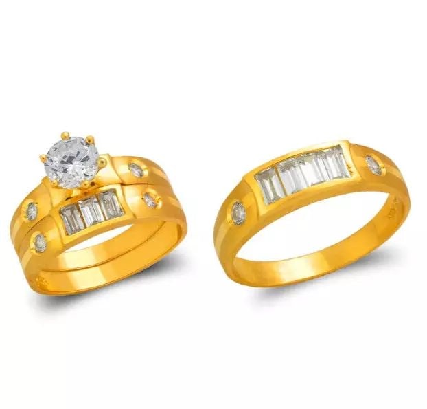 NEW 14K YELLOW GOLD WEDDING TRIO RING SET (1 of 2)
