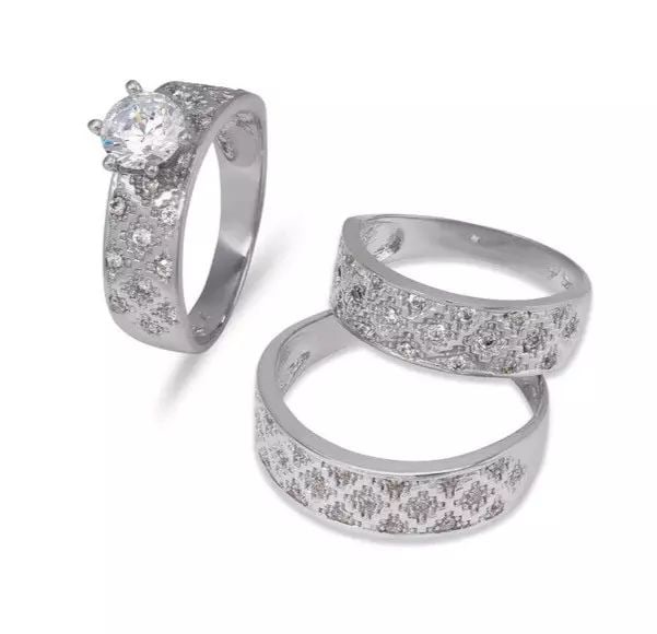 NEW 14K WHITE GOLD WEDDING TRIO RING SET (1 of 2)