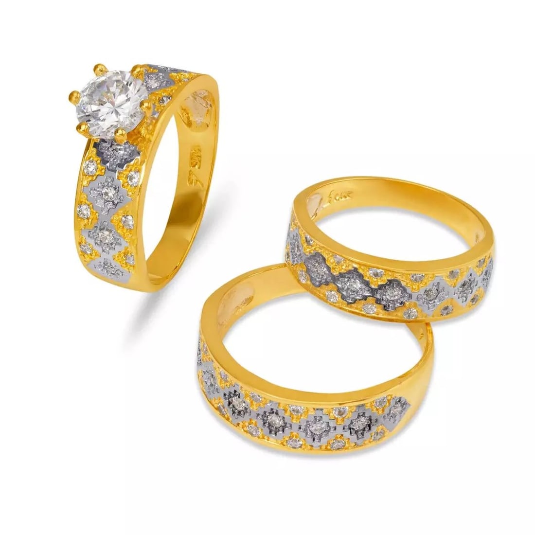 NEW 14K TWO TONE GOLD WEDDING TRIO RING SET (1 of 2)