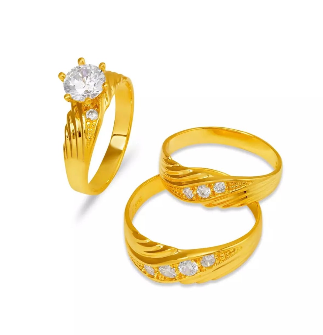 NEW 14K YELLOW GOLD WEDDING TRIO RING SET (1 of 2)