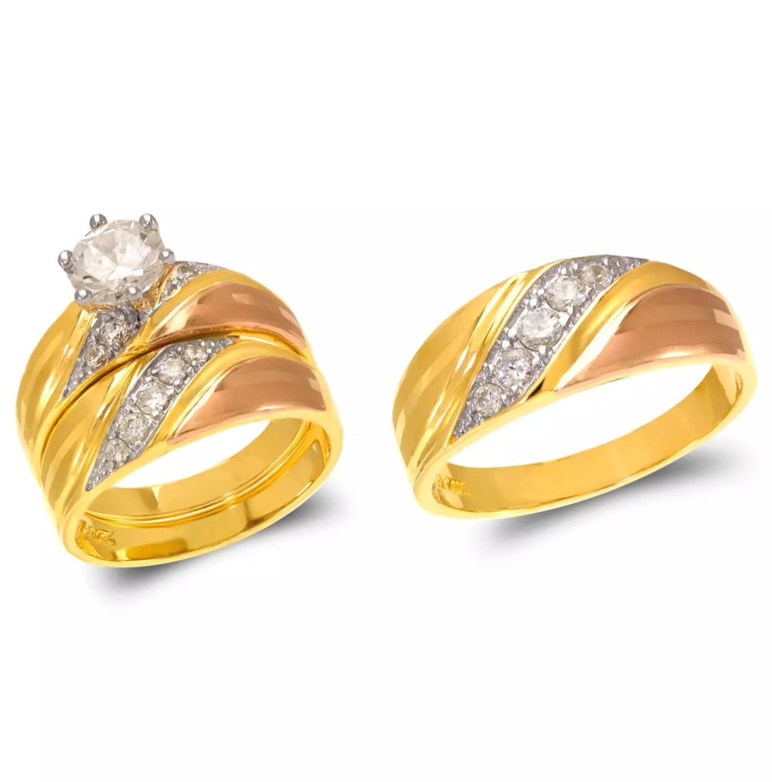 NEW 14K TRI COLOR GOLD WEDDING TRIO RING SET (1 of 2)