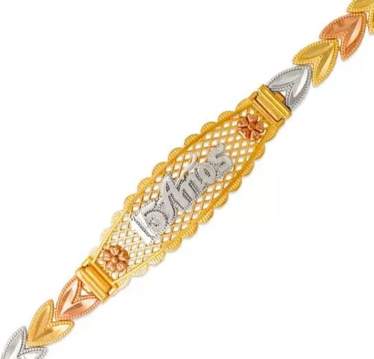 NEW 14K TRI COLOR GOLD FACETED DIAMOND CUT BRACELET 6 mm: NEW 14K TRI COLOR GOLD FACETED DIAMOND CUT BRACELET 6 mm 14K Tricolor Gold Approx. 6mm Wide, 12mm Center High Polished/Diamond Cut Lobster lock Length : 7" Inch Weight: 9.5 Grams