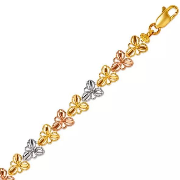 NEW 14K TRI COLOR GOLD FACETED DIAMOND CUT BRACELET 7 mm: NEW 14K TRI COLOR GOLD FACETED DIAMOND CUT BRACELET 7 mm 14K Tricolor Gold Approx. 7mm Wide High Polished/Diamond Cut Lobster Lock Length : 7" Inch Weight: 5.2 Grams