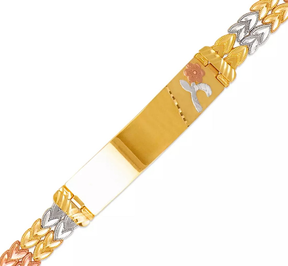 NEW 14K TRI COLOR GOLD FACETED DIAMOND CUT ID BRACELET 7mm (1 of 2)