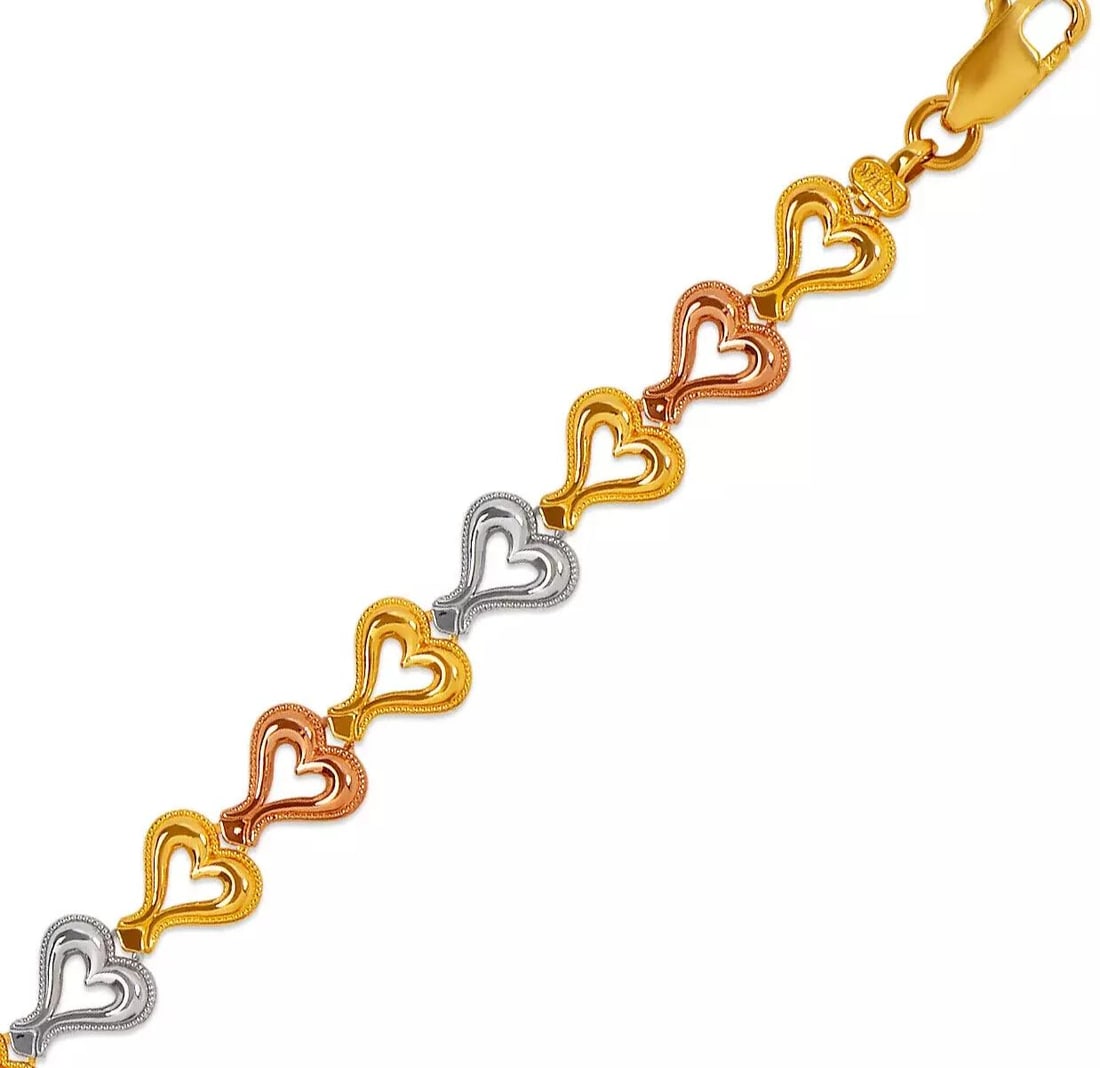 NEW 14K TRI COLOR GOLD FACETED DIAMOND CUT BRACELET 7.5 mm (1 of 2)