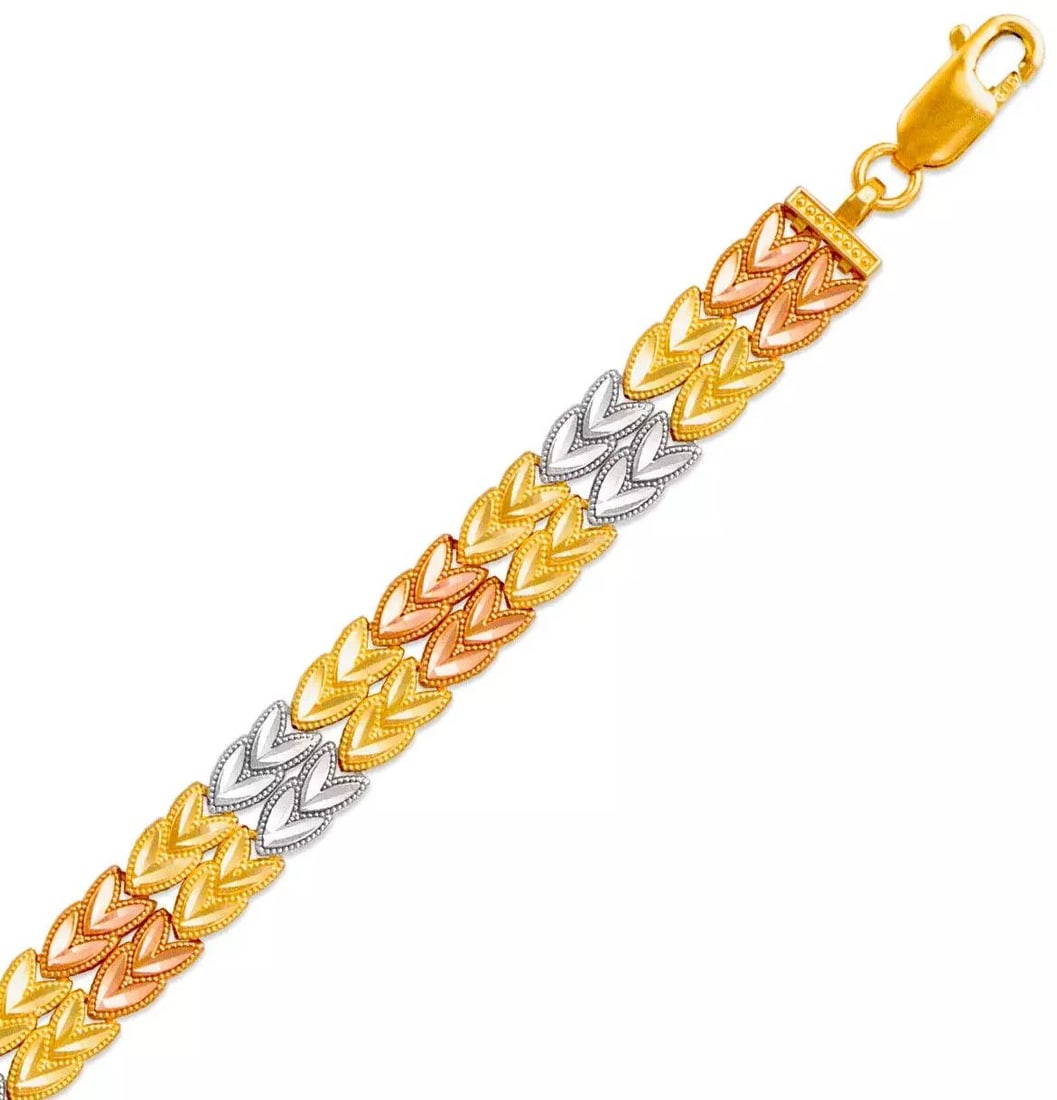 NEW 14K TRI COLOR GOLD FACETED DIAMOND CUT BRACELET 7mm (1 of 2)