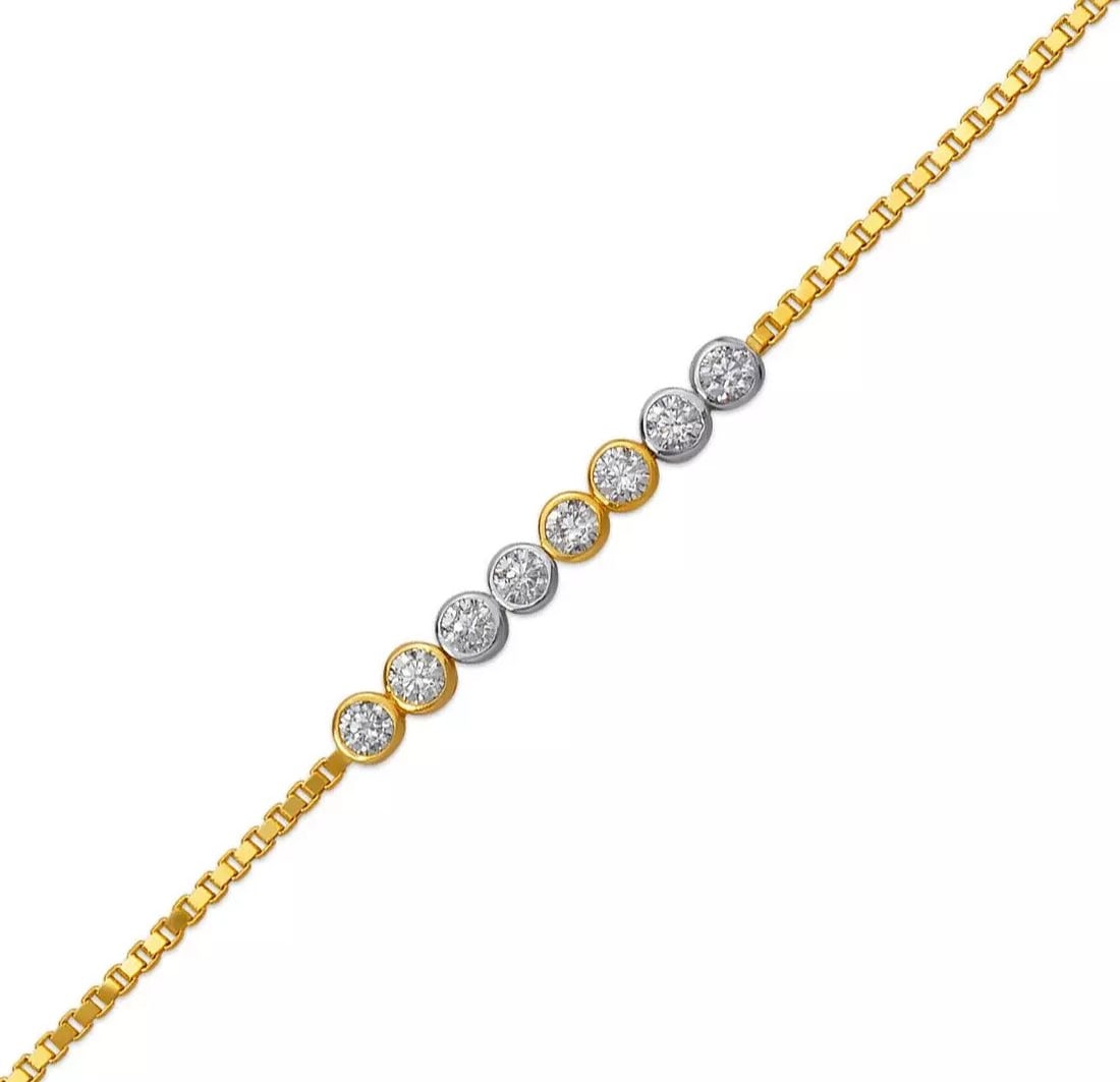 NEW 14K TWO TONE GOLD LADIES HIGH POLISHED CZ BRACELET (1 of 2)