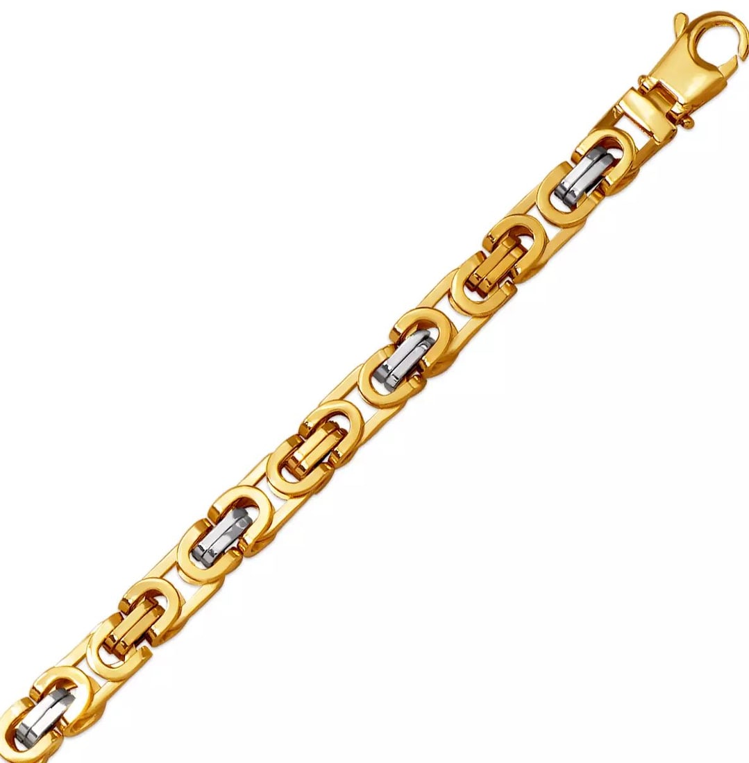 NEW 14K TWO TONE GOLD HOLLOW BYZANTINE BRACELET 6.20mm: NEW 14K TWO TONE GOLD HOLLOW BYZANTINE BRACELET 6.20mm 14K Two Tone Gold Approx. 062 Gauge (6.20mm Wide) High Polished Hollow Lobster Lock Length: 8" Inch Weight: 8.9 Grams