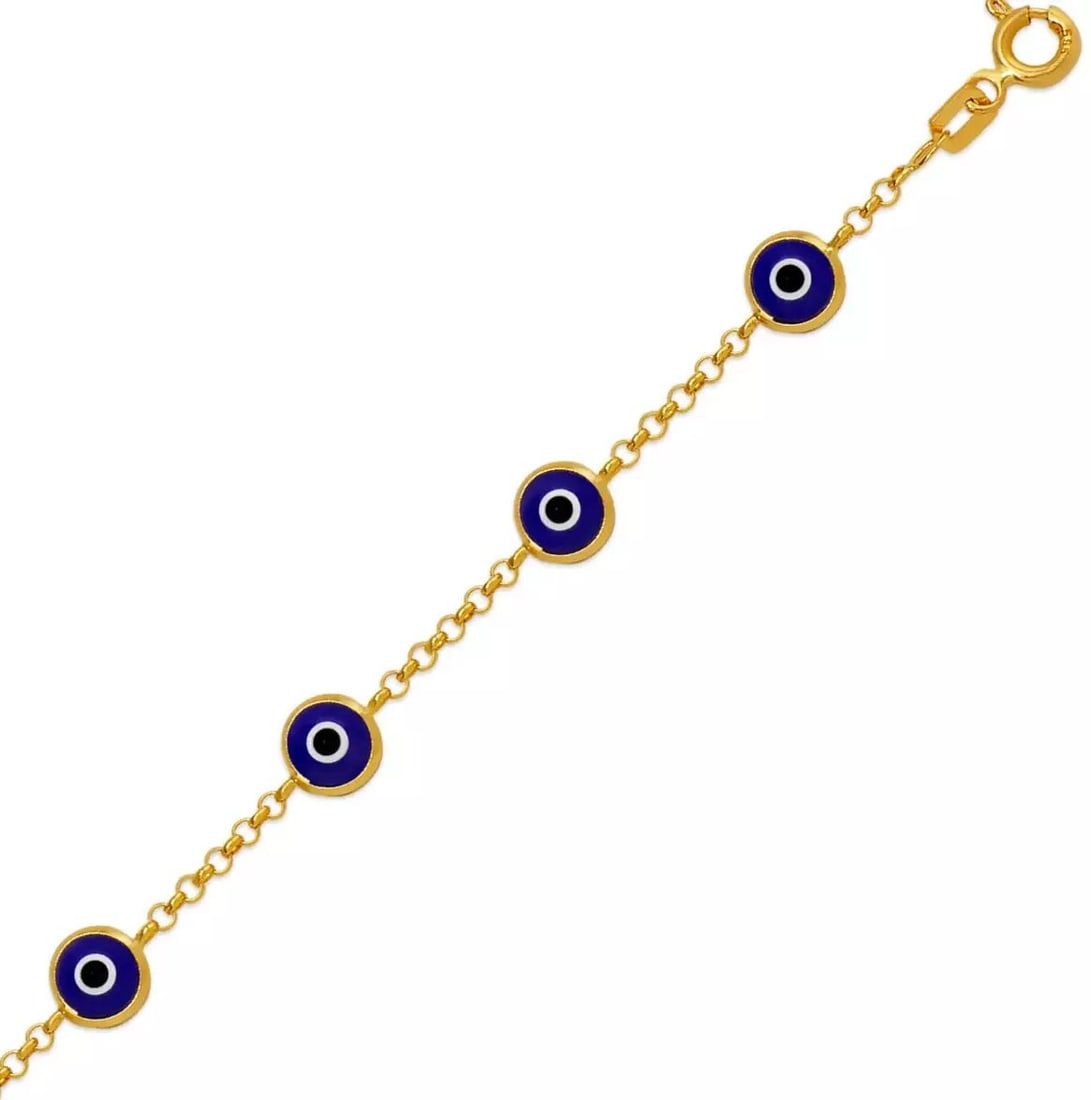 NEW 14K YELLOW GOLD EVIL EYE BRACELET 6mm (1 of 2)