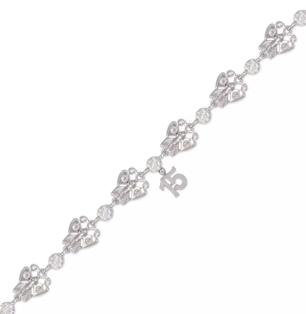 NEW 14K WHITE GOLD FANCY 15 ANOS CZ BRACELET (1 of 2)