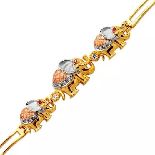 NEW 14K TRI COLOR GOLD FANCY ELEPHANT CZ BRACELET 3mm (1 of 2)