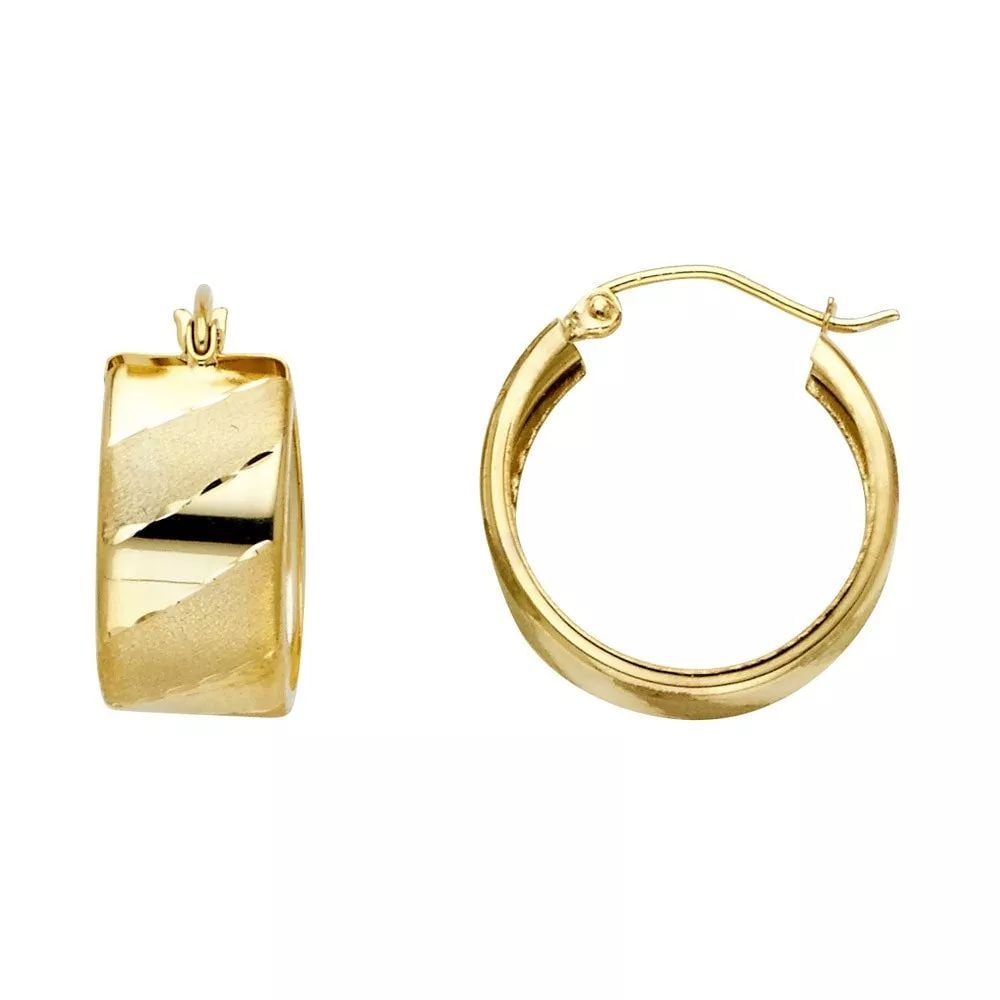 NEW 14K YELLOW GOLD ST WIDE DIAGONAL DC HOOP EARRINGS (1 of 2)