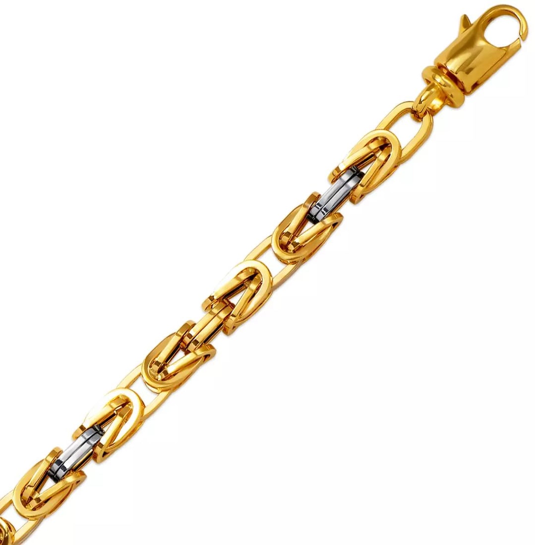 NEW 14K TWO TONE GOLD HOLLOW BYZANTINE BRACELET 6.50mm: NEW 14K TWO TONE GOLD HOLLOW BYZANTINE BRACELET 6.50mm 14K Two Tone Gold Approx. 065 Gauge (6.50mm Wide) High Polished Hollow Lobster Lock Length : 8.5" Inch Weight: 14.8 Grams