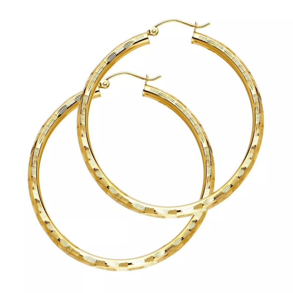 NEW 14K YELLOW GOLD 3MM DC HOOP EARRINGS (1 of 2)