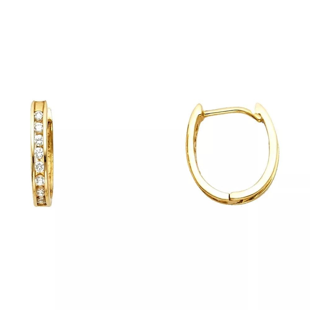 NEW 14K YELLOW GOLD CZ HUGGIES EARRINGS (1 of 2)