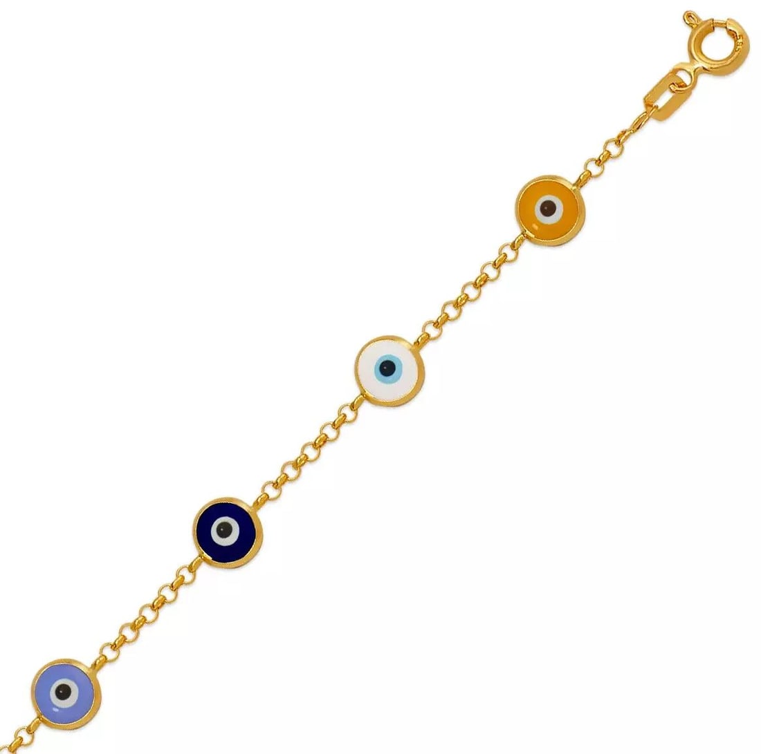 NEW 14K YELLOW GOLD EVIL EYE BRACELET 6mm (1 of 2)