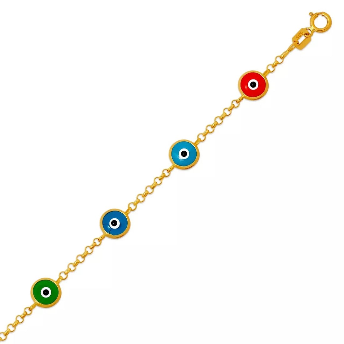 NEW 14K YELLOW GOLD EVIL EYE BRACELET 6mm: NEW 14K YELLOW GOLD EVIL EYE BRACELET 6mm 14K Yellow Gold Approx. 6.0mm Wide High Polished Enamel Spring Lock Length : 7" Inch Weight: 2.1 Grams