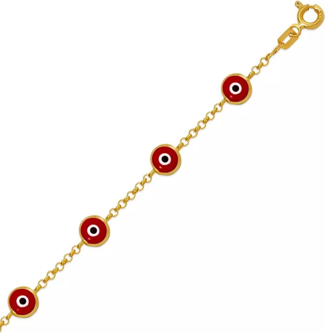 NEW 14K YELLOW GOLD EVIL EYE BRACELET 6mm: NEW 14K YELLOW GOLD EVIL EYE BRACELET 6mm 14K Yellow Gold Approx. 6.0mm Wide High Polished Enamel Spring Lock Length : 7" Inch Weight: 2.2 Grams
