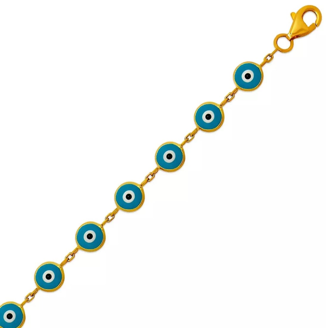 NEW 14K YELLOW GOLD EVIL EYE BRACELET 6mm: NEW 14K YELLOW GOLD EVIL EYE BRACELET 6mm 14K Yellow Gold Approx. 6.0mm Wide High Polished Enamel Lobster Lock Length : 7" Inch Weight: 4.7 Grams