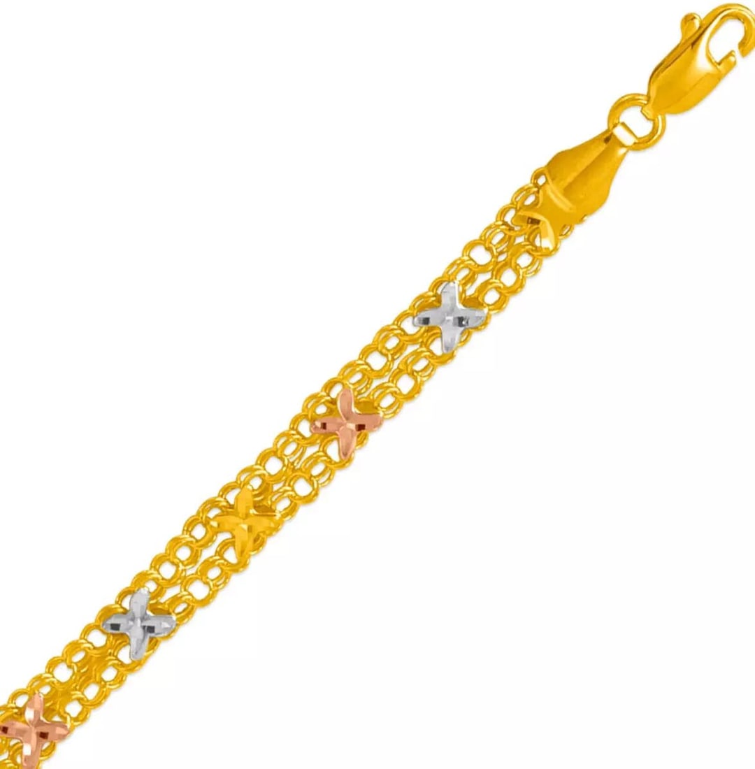 NEW 14K TRICOLOR GOLD DOUBLE LINK BRACELET (1 of 2)