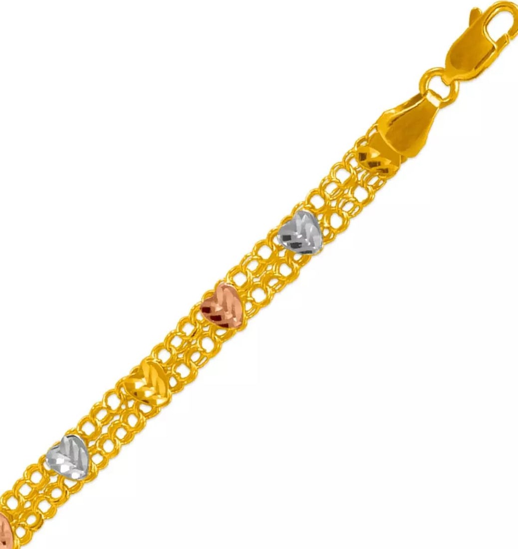 NEW 14K TRICOLOR GOLD DOUBLE LINK BRACELET (1 of 2)