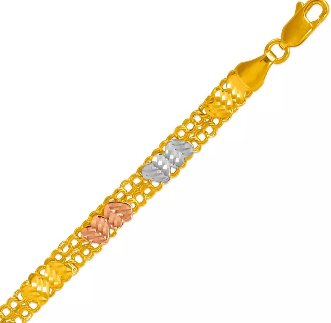 NEW 14K TRICOLOR GOLD DOUBLE LINK BRACELET 5.5mm (1 of 2)