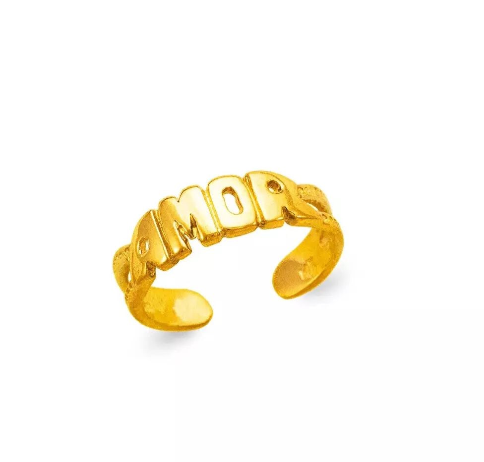 NEW 14K YELLOW GOLD AMOR KNUCKLE / TOE RING: NEW 14K YELLOW GOLD AMOR KNUCKLE / TOE RING 14K Yellow Gold Approx. 4mm Center High Polished/Diamond Cut Adjustable Weight: 1.3 Grams