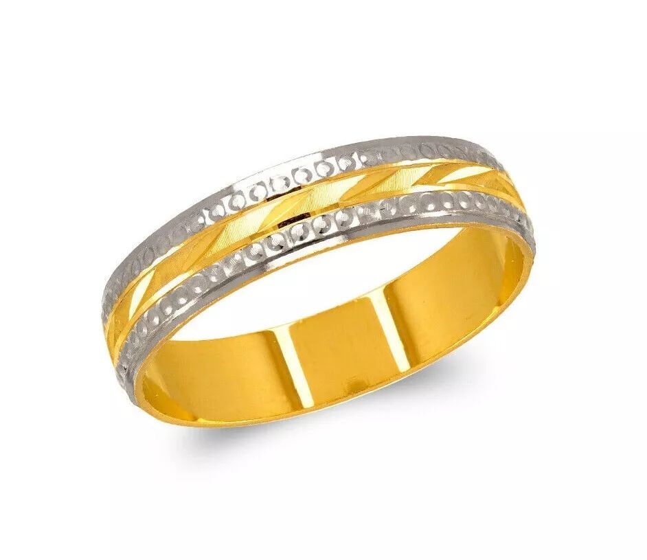 NEW 14K TWO TONE GOLD 5MM STAMPING WEDDING BAND (1 of 2)