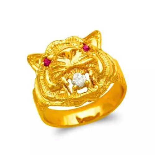 NEW 14K YELLOW GOLD MEN'S TIGER HEAD RING (1 of 2)