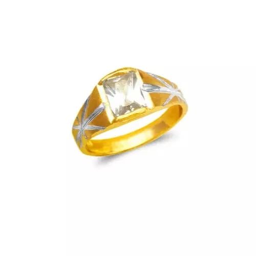 NEW 14K TWO TONE GOLD KIDS CZ RING: NEW 14K TWO TONE GOLD KIDS CZ RING 14K Two Tone Gold Approx.8mm [Center] High Polished/Cubic Zirconia Weight: 2.5 Grams