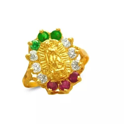 NEW 14K YELLOW GOLD LADIES GUADALUPE CZ RING: NEW 14K YELLOW GOLD LADIES GUADALUPE CZ RING 14K Yellow Gold Size 7 Approx. 20mm High Polished/Cubic Zirconia Weight: 5.1 Grams