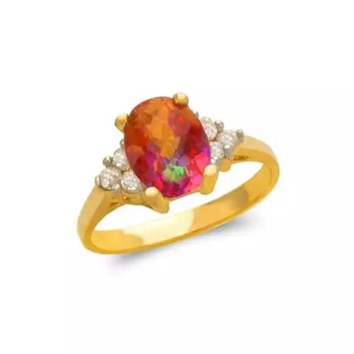 NEW 14K TWO TONE GOLD LADIES MYSTIC CZ RING: NEW 14K TWO TONE GOLD LADIES MYSTIC CZ RING 14K Two Tone Gold Size 7 Approx. 9mm Stone, 9mm Center High Polished/Diamond Cut/Cubic Zirconia Weight: 3.6 Grams