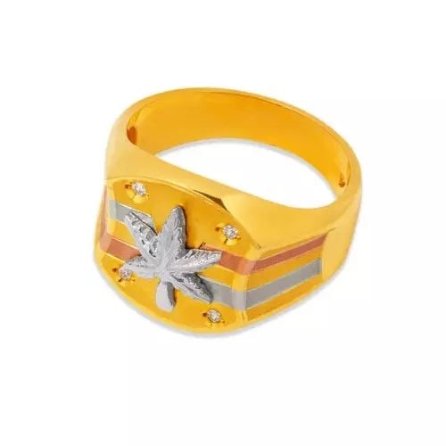 NEW 14K TRI COLOR GOLD MEN'S FANCY MARIJUANA CZ RING: NEW 14K TRI COLOR GOLD MEN'S FANCY MARIJUANA CZ RING 14K Tri Color Gold Size 10 Approx. 15mm High Polished/Cubic Zirconia Weight: 7.8 Grams