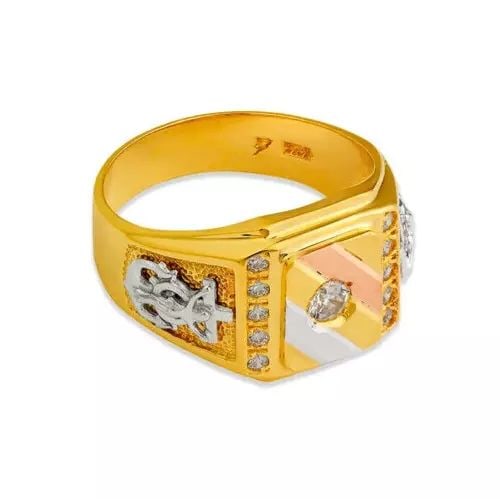 NEW 14K TRI COLOR GOLD MEN'S FANCY CZ RING: NEW 14K TRI COLOR GOLD MEN'S FANCY CZ RING 14K Tri Color Gold Size 10 Approx. 14mm, 5mm Band High Polished/Cubic Zirconia Weight: 8.4 Grams