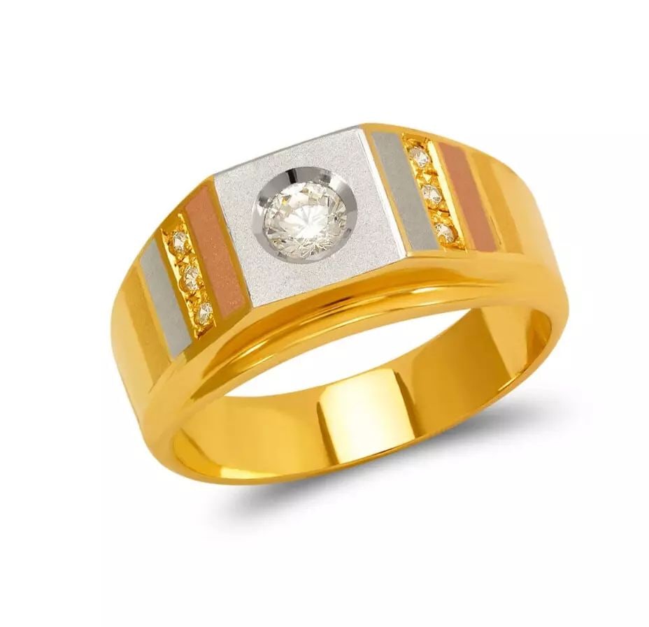 NEW 14K TRI COLOR GOLD MEN'S FANCY COUPLE CZ RING (1 of 2)