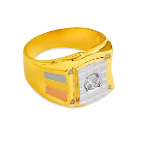 NEW 14K TRI COLOR GOLD MEN'S FANCY CZ RING: NEW 14K TRI COLOR GOLD MEN'S FANCY CZ RING 14K Tri Color Gold Size 10 Approx. 15mm High Polished/Cubic Zirconia Weight: 7.6 Grams