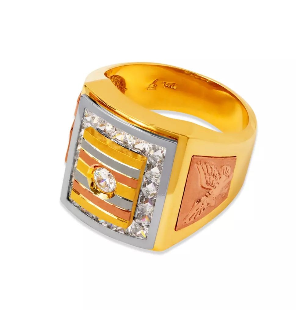 NEW 14K TRI COLOR GOLD MEN'S FANCY CZ RING (1 of 2)