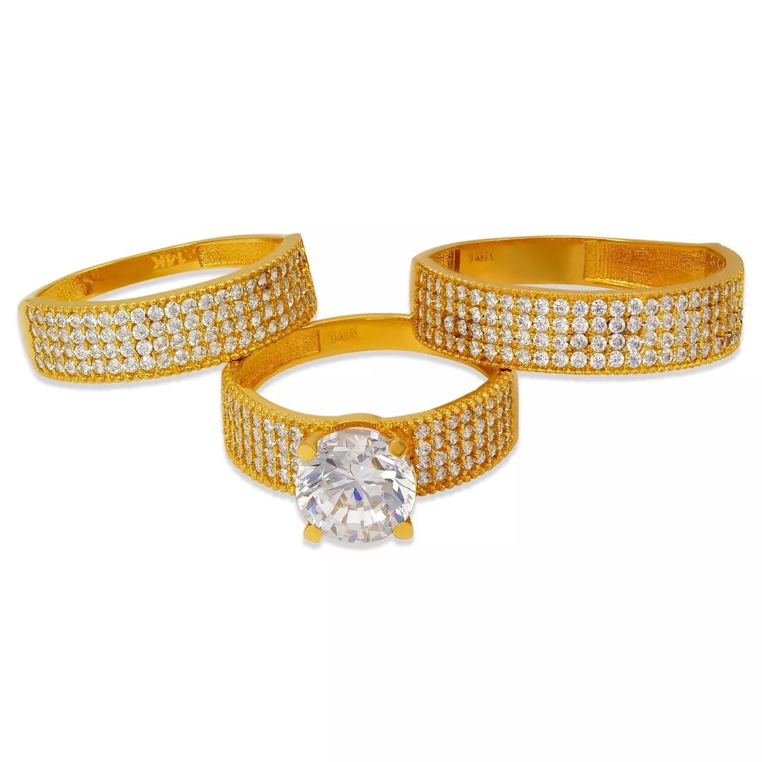 NEW 14K YELLOW GOLD CZ WEDDING TRIO RING SET (1 of 2)