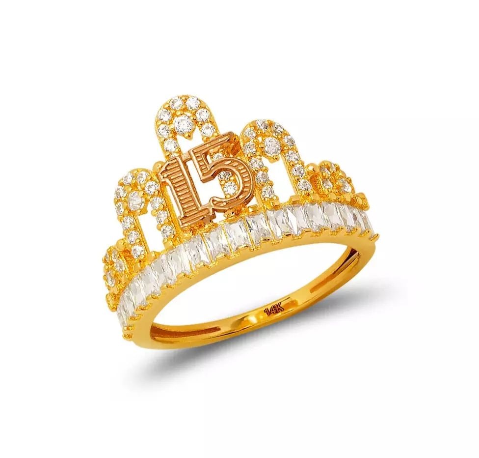 NEW 14K TWO TONE GOLD LADIES 15 ANOS TIARA CZ RING: NEW 14K TWO TONE GOLD LADIES 15 ANOS TIARA CZ RING 14K Two Tone Gold Approx. 14mm Center, 1.5mm Band High Polished/Cubic Zirconia Weight: 3.3Grams