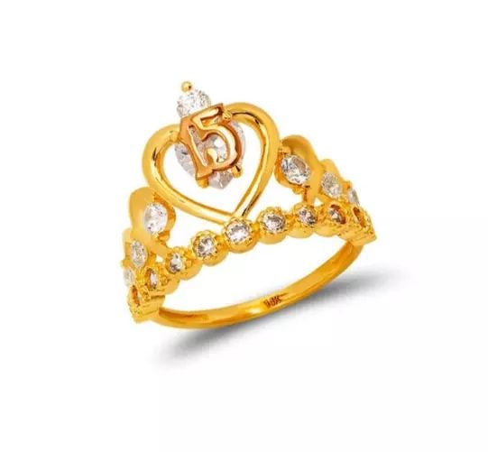 NEW 14K TWO TONE GOLD LADIES 15 ANOS TIARA CZ RING: NEW 14K TWO TONE GOLD LADIES 15 ANOS TIARA CZ RING 14K Two Tone Gold Approx. 15mm Center, 1.5mm Band High Polished/Cubic Zirconia Weight: 4.1 Grams