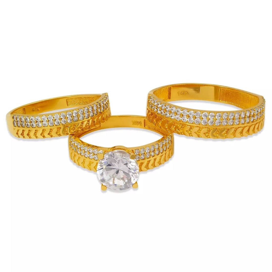 NEW 14K YELLOW GOLD CZ WEDDING TRIO RING SET (1 of 2)