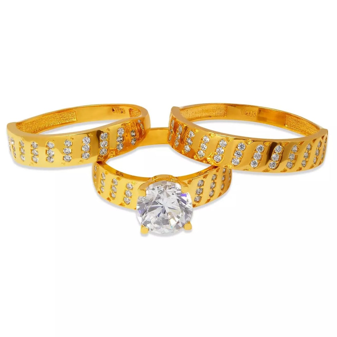 NEW 14K TRI COLOR GOLD CZ WEDDING TRIO RING SET (1 of 2)