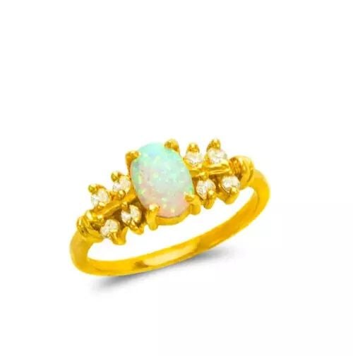NEW 14K YELLOW GOLD LADIES OPAL CZ RING (1 of 2)