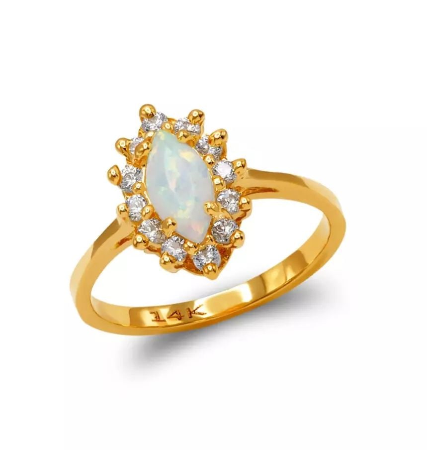 NEW 14K TWO TONE GOLD LADIES OPAL CZ RING: NEW 14K TWO TONE GOLD LADIES OPAL CZ RING 14K Two Tone Gold Size 7 Approx. 13mm High Polished/Cubic Zirconia Weight: 2.8 Grams